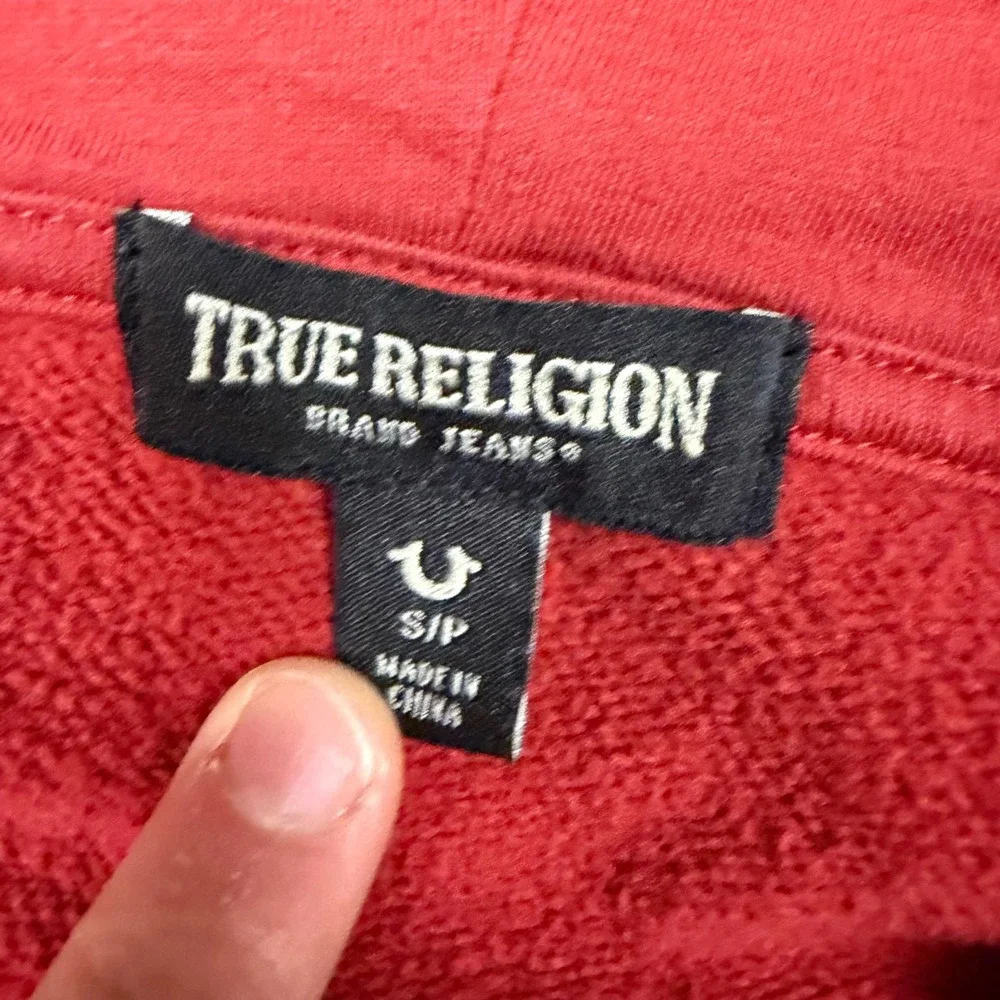 True Religion Mens S Red Full Zip Hoodie Horseshoe Logo Graphic Y2K